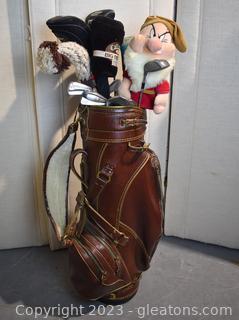 M Miller Brown Golf Bag with Golf Clubs & Golf Head Covers 